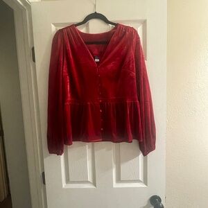 Old Navy Waist-Defined Velvet Peplum Top - Red - BNWT - Size Large